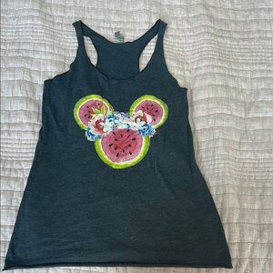 Dark Gray Tank Top with Watermelon and Floral Design
